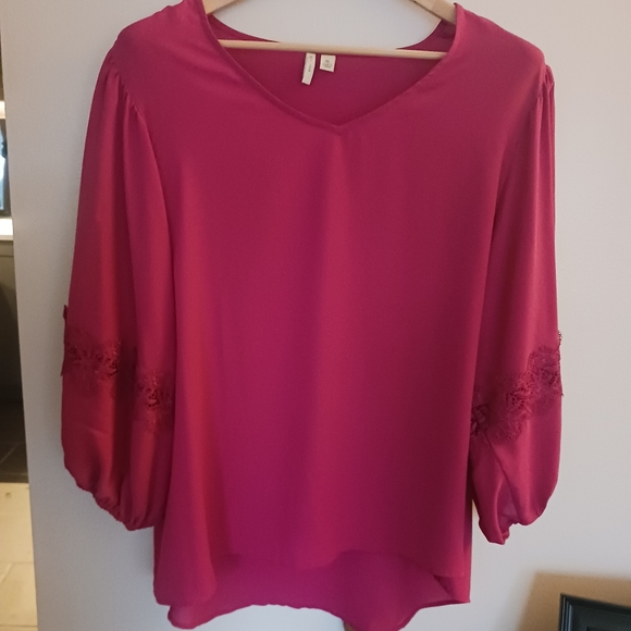 Cato • Women's Magenta Pink High-Low Puff Sleeve Tunic Top - Picture 2 of 14